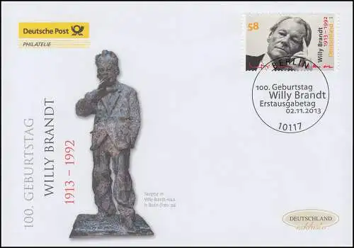 3037 Willy Brandt, Schmuck-FDC Deutschland exklusiv
