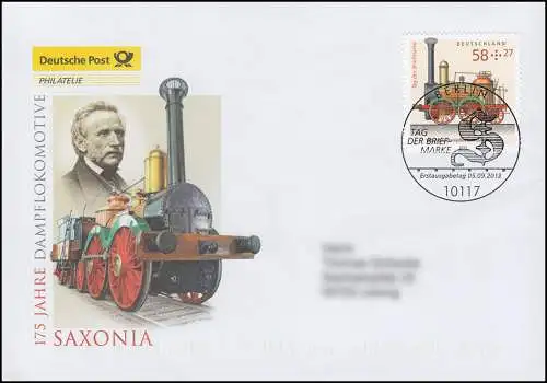 3027 Tag der Briefmarke Dampflokomotive Saxonia Schmuck-FDC Deutschland exklusiv