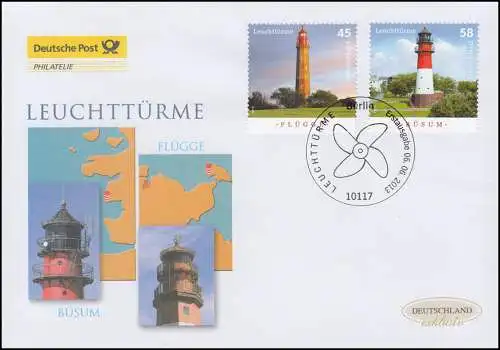 3010-3011 Leuchttürme Flügge und Büsum, Schmuck-FDC Deutschland exklusiv