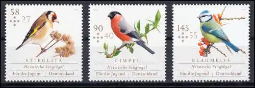 3023-3025 Heimische Singvögel: Stieglitz Gimpel Blaumeise - Satz postfrisch **