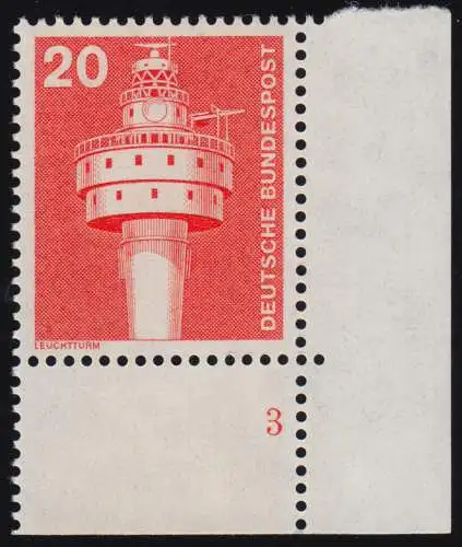 848 Industrie 20 Pf phare Nouveau fluo ** coin FN3