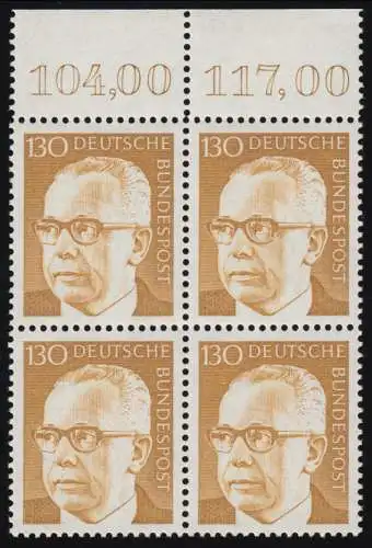 728 Heinemann 130 Pf OR-Viererbl. ** postfrisch