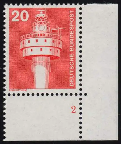 848 Industrie 20 Pf phare Nouveau fluo ** coin FN2