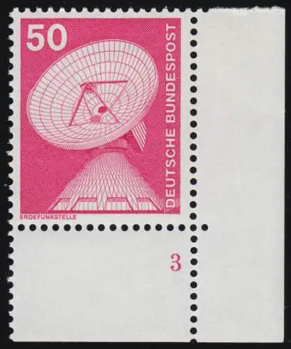 851 Industrie 50 Pf station terrestre ALTE Fluo ** coin FN3