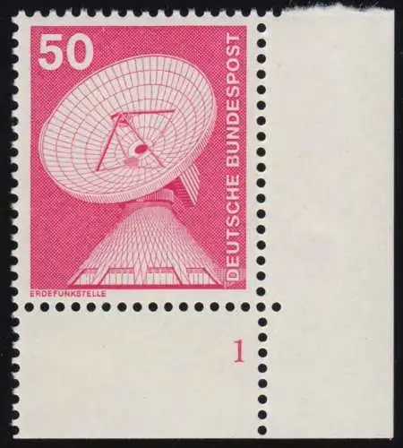 851 Industrie 50 Pf Erdefunkstelle ALTE Fluo ** Ecke FN1