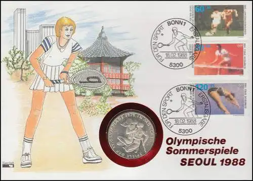 Numisbrief Olympia Seoul 1988, 10 DM / Sporthilfe-Satz., ESST Bonn 18.2.1988