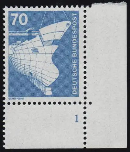 852 Industrie 70 Pf Construction navale ALTE Fluo ** Coin FN1