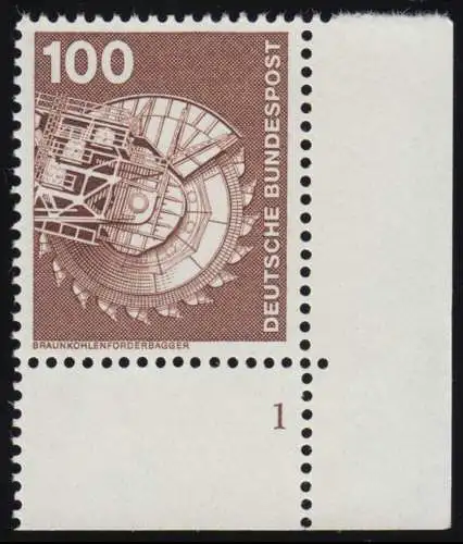 854 Industrie 100 Pf Braunkohle ALTE Fluo ** Ecke FN1