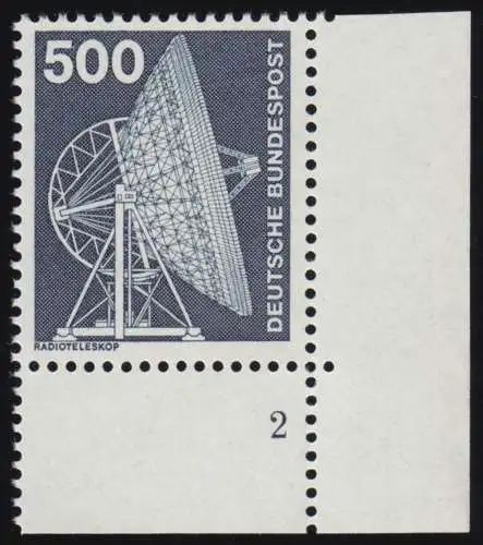 859 Industrie 500 Pf Radioteleskop ALTE Fluo ** Ecke FN2