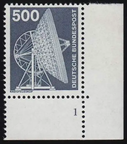 859 Industrie 500 Pf Radioteleskop ALTE Fluo ** Ecke FN1