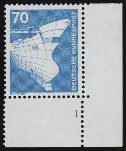 852 Industrie 70 Pf Schiffbau NEUE Fluo ** Ecke FN1