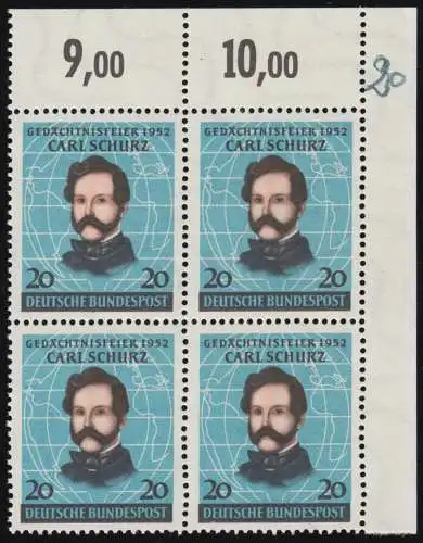 155 Carl Schurz 1952 - En haut à droite du 4e bloc de l'angle **