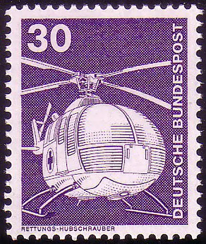 849 Industrie und Technik 30 Pf Hubschrauber, NEUE Fluo, postfrisch **