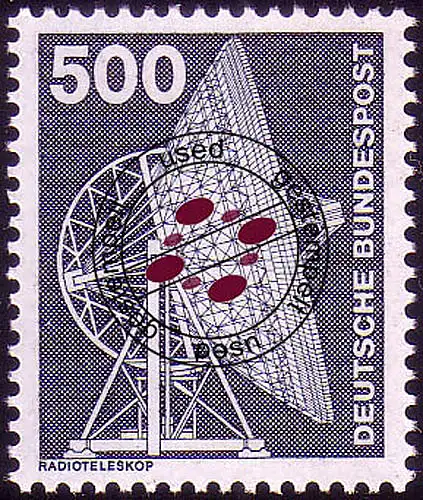 859 Industrie und Technik 500 Pf Radioteleskop, NEUE Fluo, gestempelt O