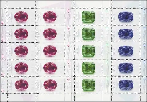 2901-2903 Wofa: Pierres précieuses - Rubin Smaragd Saphir 2012, jeu de dix-en-coude **