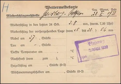 Landpost Ockfen über Saarburg auf Dienst Wettermeldekarte, 30.5.38