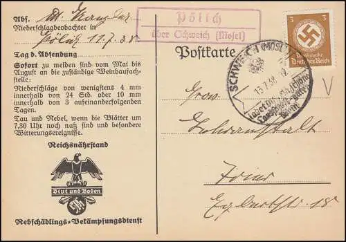 Landpost Pölich über Schweich auf Dienst Wettermeldekarte, 13.7.38