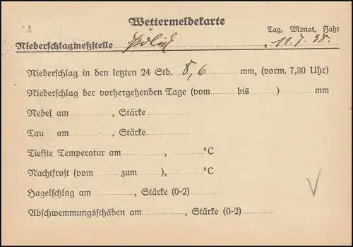 Landpost Pölich über Schweich auf Dienst Wettermeldekarte, 13.7.38