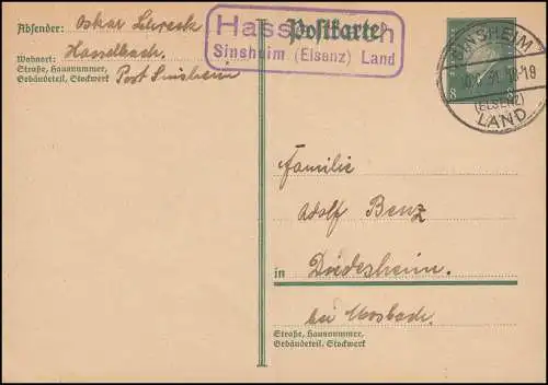 Landpost Hasselbach Sinsheim (Elsenz) Land, 10.6.31