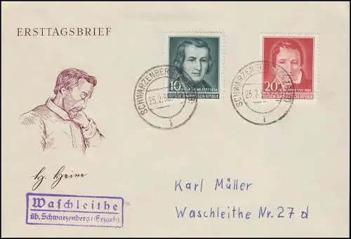 Landpost Waschleithe üb. Schwarzenberg (Erzgebirge) 25.2.1956