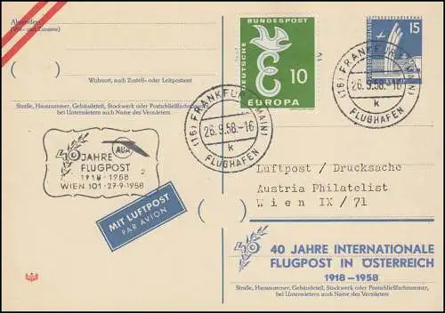 PP 19 - Pression 40 ans de courrier aérien en Autriche, cachet supplémentaire, FfM 26.9.58