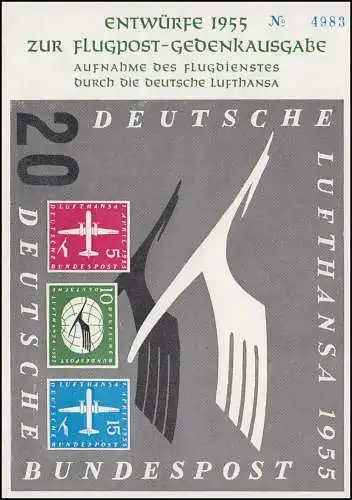 Sonderdruck Lufthansa 1955, Aufnahme des Flugdienstes, Entwürfe, nummeriert