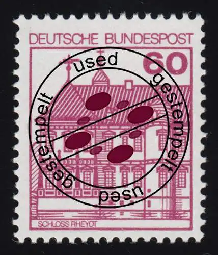 1028AI Burgen und Schlösser 60 Pf Rheydt, ALTE Fluoreszenz, gestempelt O