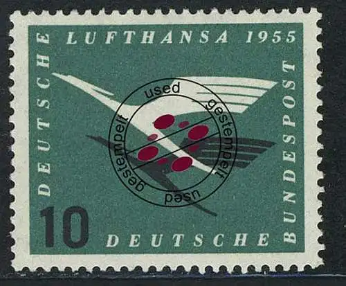 206Vb Lufthansa 10 Pf mit Wasserzeichen 4 Vb, gestempelt O