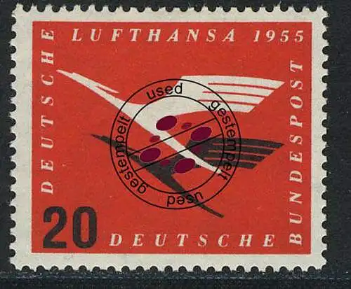 208Va Lufthansa 20 Pf mit Wasserzeichen 4 Va, gestempelt O