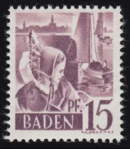Baden 5yv III Freimarke 15 Pf. **