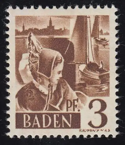 Baden 2yv I Trachtenmädchen 3 Pf. **