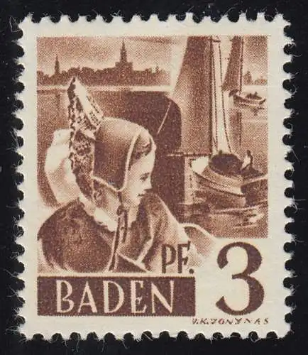 Baden 2yv III Trachtenmädchen 3 Pf. **