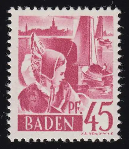 Baden 9yw II Freitmark 45 Pf. **