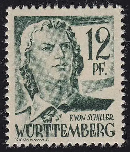 Württemberg 4vv Freimarke 12 Pf., postfrisch **