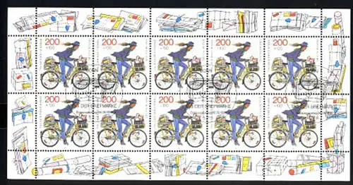 1814 Tag der Briefmarke, Postzustellerin auf Fahrrad - 10er-Bogen ESSt