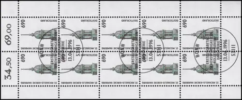 1860 SWK 690 Pf Kirche Hamburg - 10er-Bogen ESSt Bonn