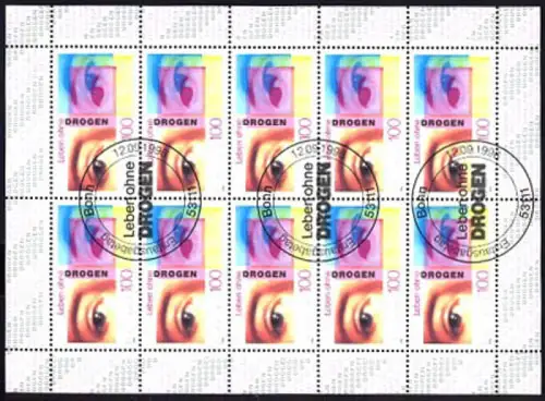 1882 Drogenmissbrauch - 10er-Bogen Ersttagssonderstempel ESSt