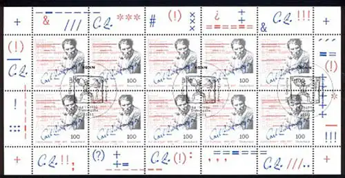 1893 Carl Zuckmayer - 10er-Bogen ESSt Bonn 14.11.1996