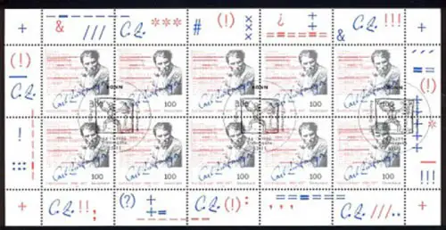 1893 Carl Zuckmayer - 10er-Bogen ESSt Bonn 14.11.1996