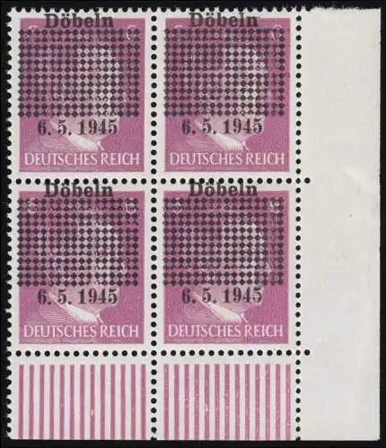 Döbeln 1b 6 Pf. Gitterüberdruck mit Datum 6.5.1945, Eck-Vbl. u.r., postfrisch **