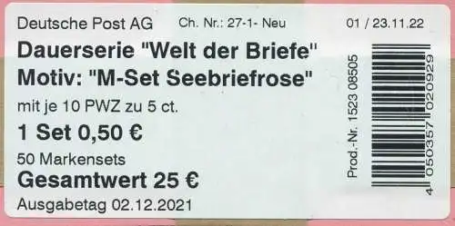 FB 113I Welt der Briefe: Seebriefrose 5 Cent, Folienblatt-BANDEROLE 99x48 mm