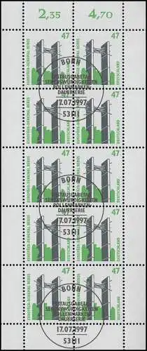 1932 SWK 47 Pf Europäer-Denkmal Berus - 10er-Bogen mit PLF Fleck am Stab, ESSt