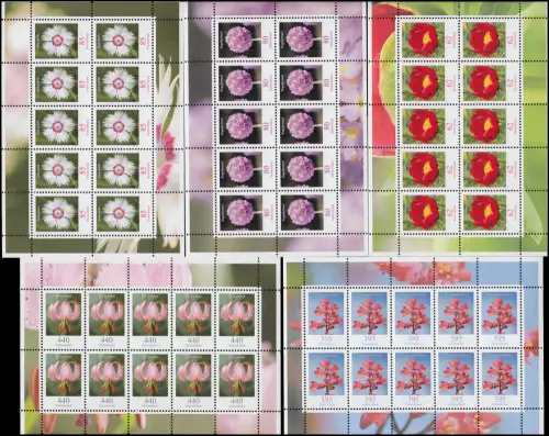 3114-3118 Blumen 62 - 440 Cent, 5 Werte komplett, Zehnerbogen-Satz ** postfrisch