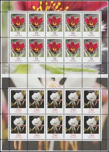 2968-2969 Blumen Kuhschelle 58 / Prachtkerze 240 Cent - Zehnerbogen-Satz **