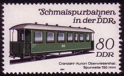2867 Schmalspurbahnen 80 Pf Personenwagen 1984 **