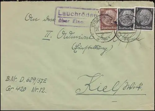 Landpost Lauchröden über Eisenach auf Brief EISENACH 26.3.37