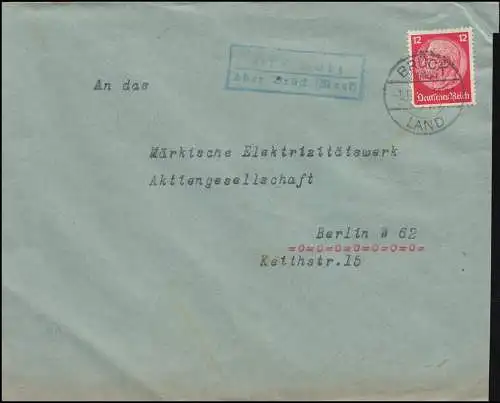 Landpost Buchholz über Brück Mark auf Brief BRÜCK LAND 1.11.37