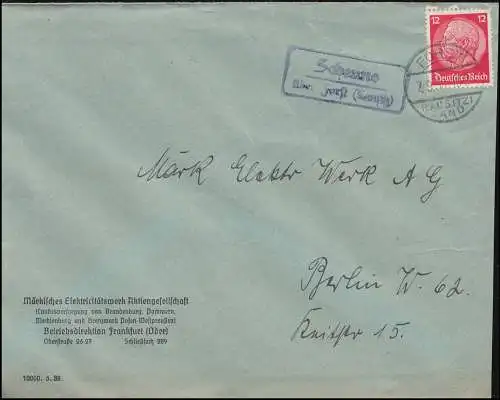Landpost Scheuno über Forst Lausitz auf Brief FORST LAUSITZ LAND 7.9.38