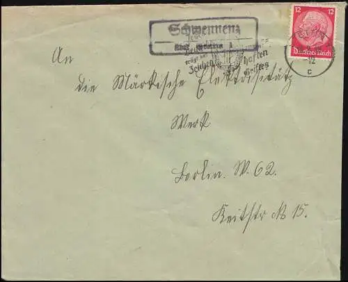 Landpost Schwennenz über Stettin auf Brief STETTIN 18,3.38