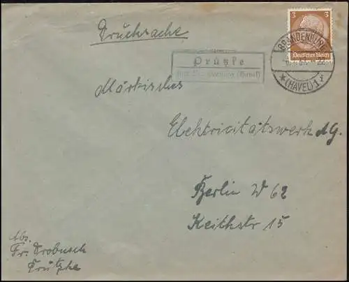 Landpost Prützke bei Kloster Lehnin Brandenburg Havel, Brief BRANDENBURG 6.1.37